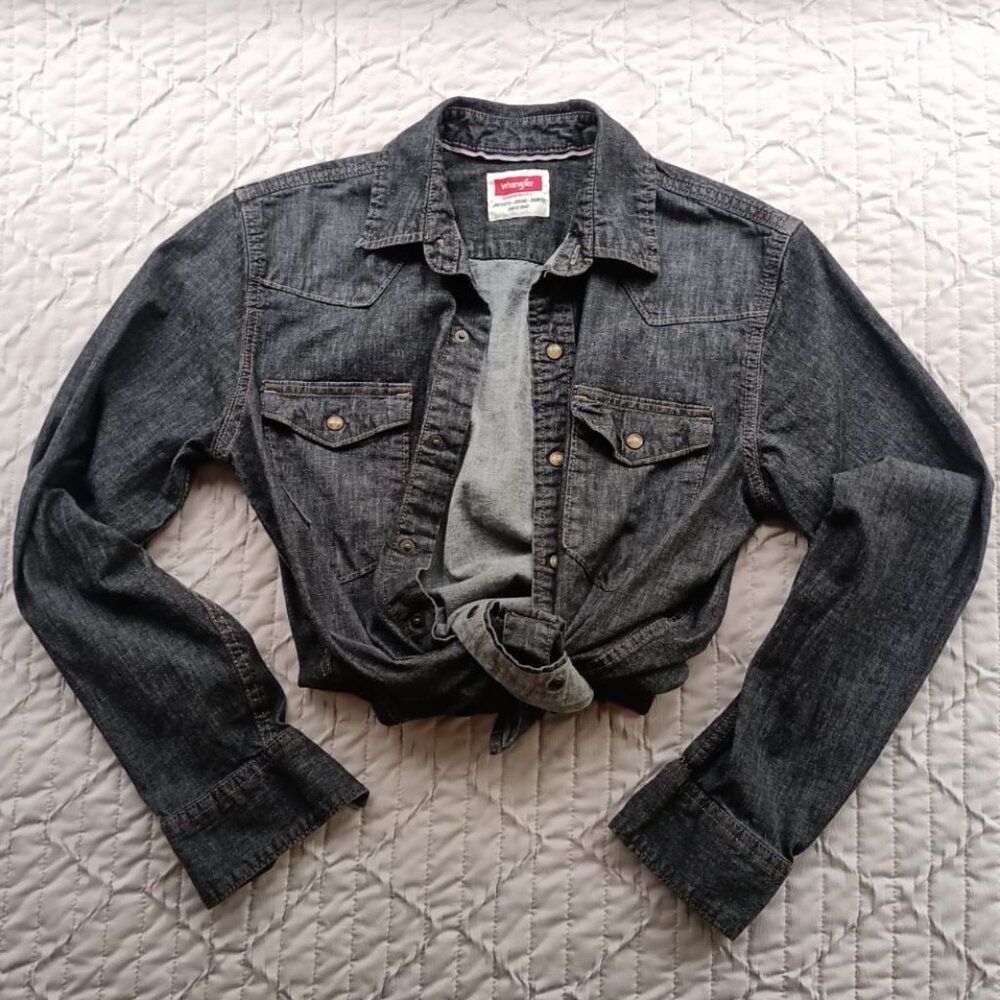 Wrangler Western Work Shirt – Charcoal Wash Dark Blue Denim – Snap Buttons